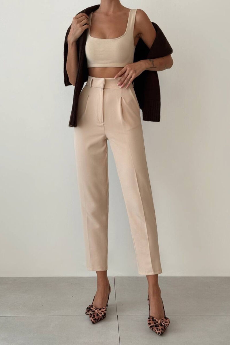 ONE COLOR SIMPLE WOMEN TROUSERS CREAM/KREM - 4