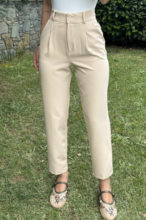 ONE COLOR SIMPLE WOMEN TROUSERS CREAM/KREM - 2