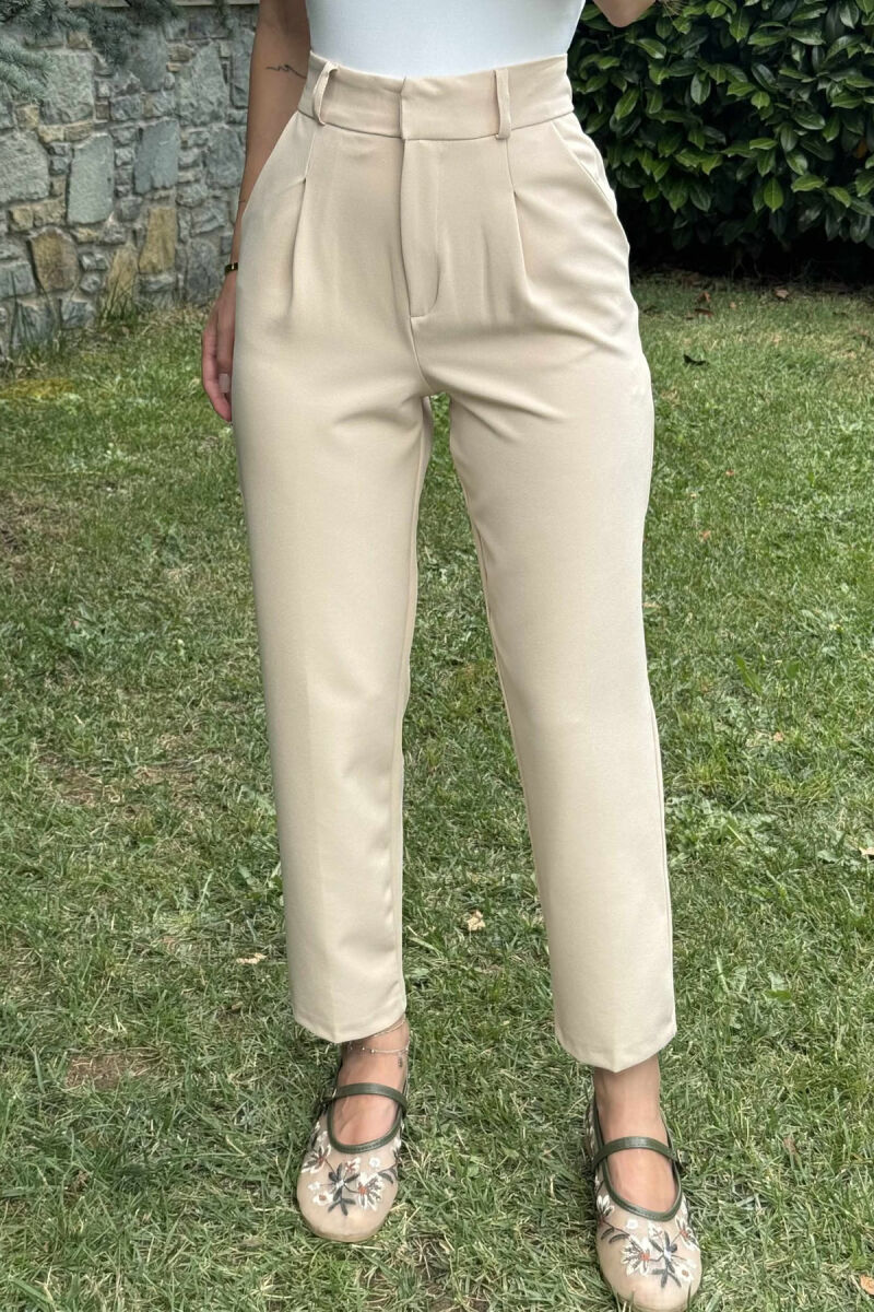 ONE COLOR SIMPLE WOMEN TROUSERS CREAM/KREM - 2