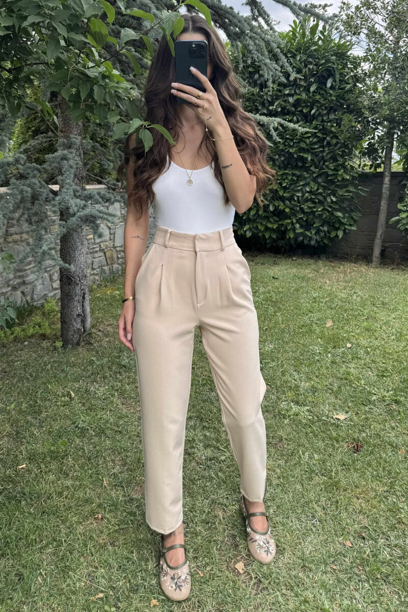 ONE COLOR SIMPLE WOMEN TROUSERS CREAM/KREM - 3