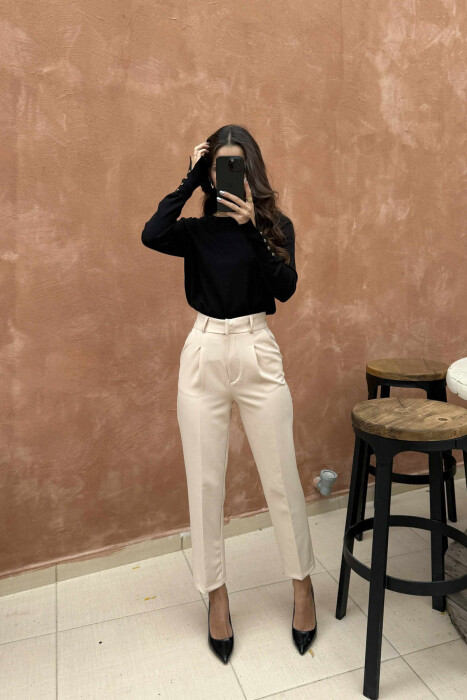 ONE COLOR SIMPLE WOMEN TROUSERS CREAM/KREM 