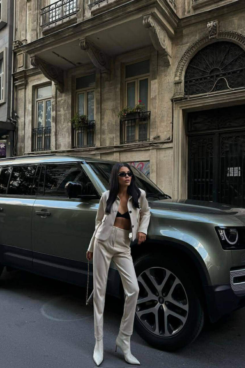 ONE COLOR SIMPLE WOMEN TROUSERS CREAM/KREM - 1