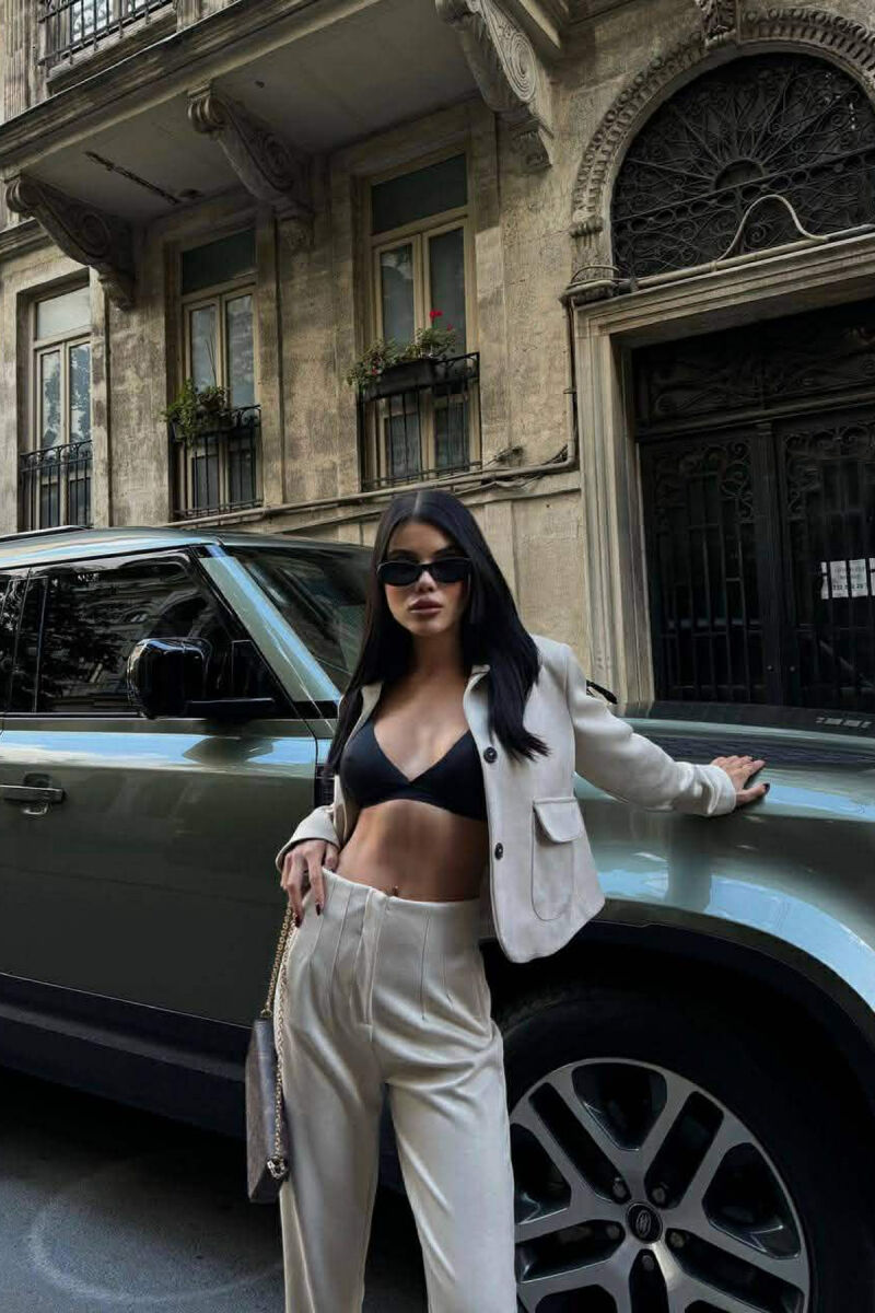 ONE COLOR SIMPLE WOMEN TROUSERS CREAM/KREM - 3