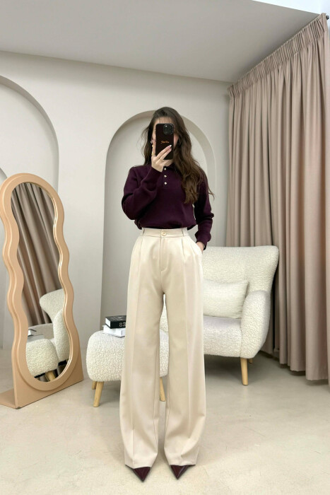 ONE COLOR SIMPLE WOMEN TROUSERS CREAM/KREM 