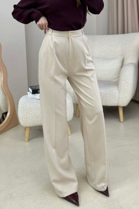 ONE COLOR SIMPLE WOMEN TROUSERS CREAM/KREM - 2