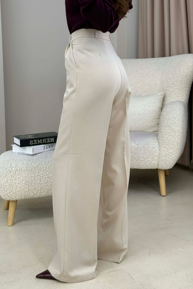 ONE COLOR SIMPLE WOMEN TROUSERS CREAM/KREM - 3
