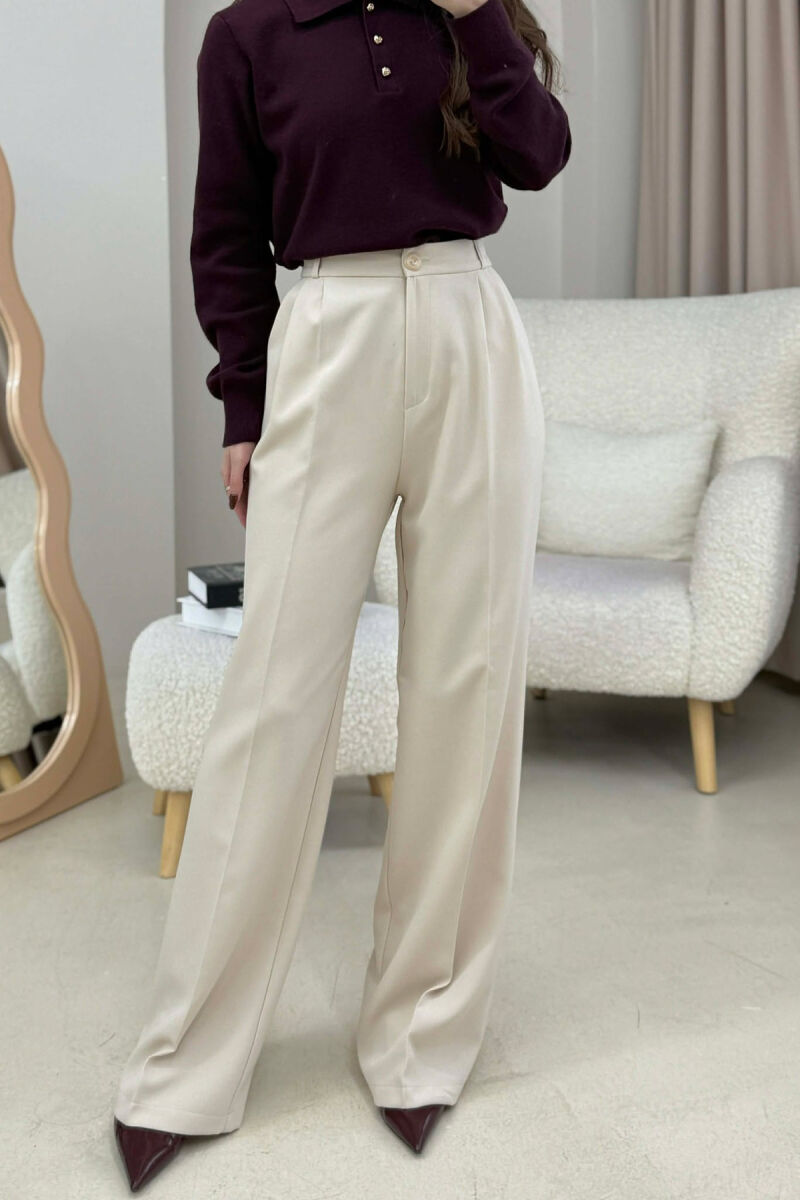 ONE COLOR SIMPLE WOMEN TROUSERS CREAM/KREM - 4