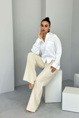 ONE COLOR SIMPLE WOMEN TROUSERS CREAM/KREM 