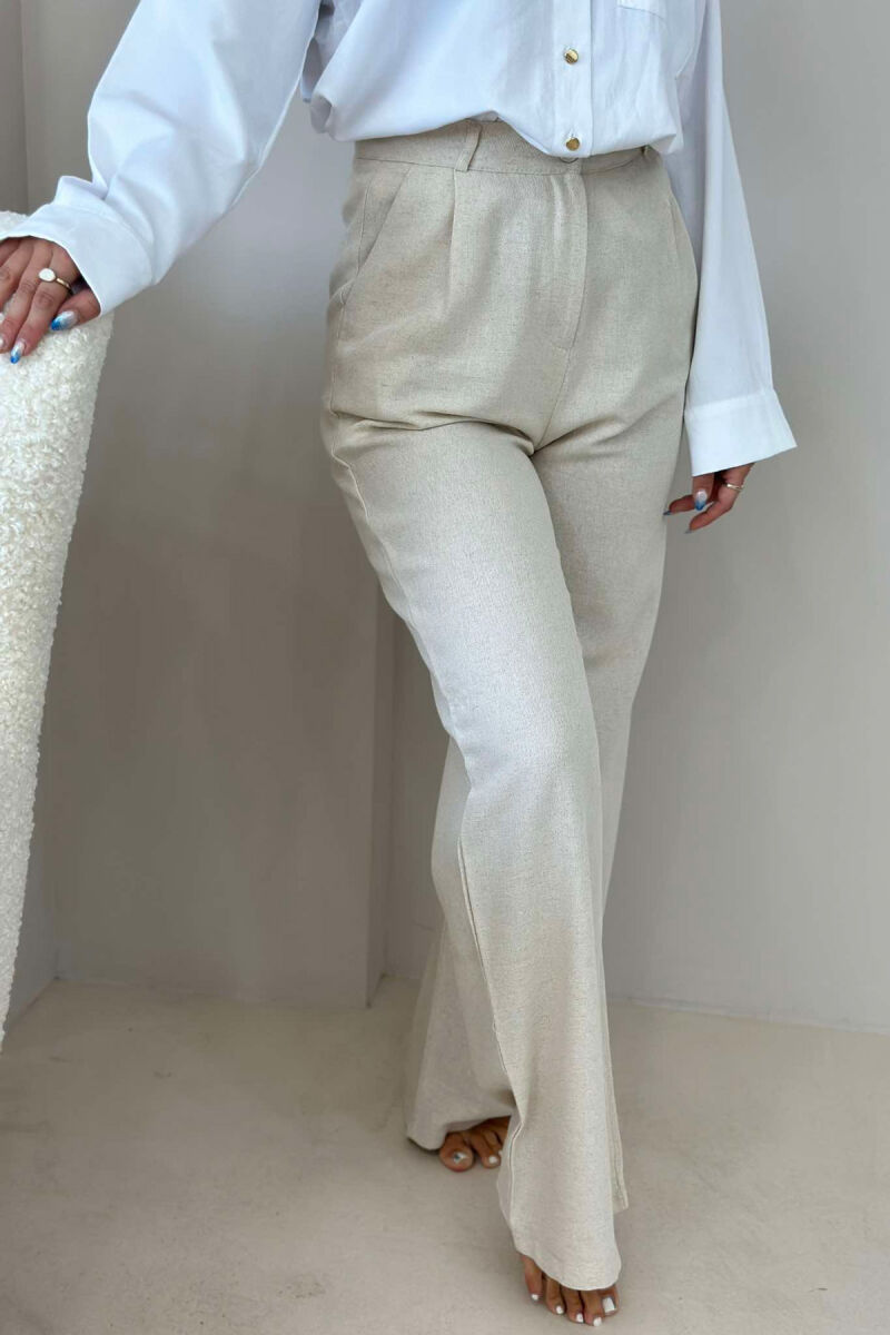 ONE COLOR SIMPLE WOMEN TROUSERS CREAM/KREM - 2