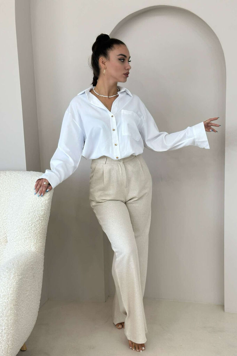 ONE COLOR SIMPLE WOMEN TROUSERS CREAM/KREM - 3