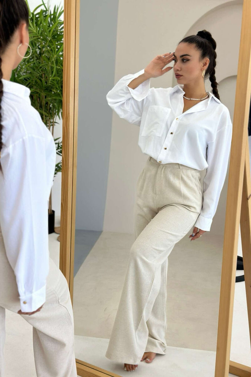 ONE COLOR SIMPLE WOMEN TROUSERS CREAM/KREM - 5