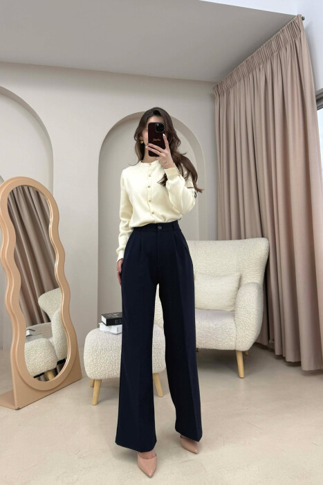 ONE COLOR SIMPLE WOMEN TROUSERS DARK BLUE/BEE 