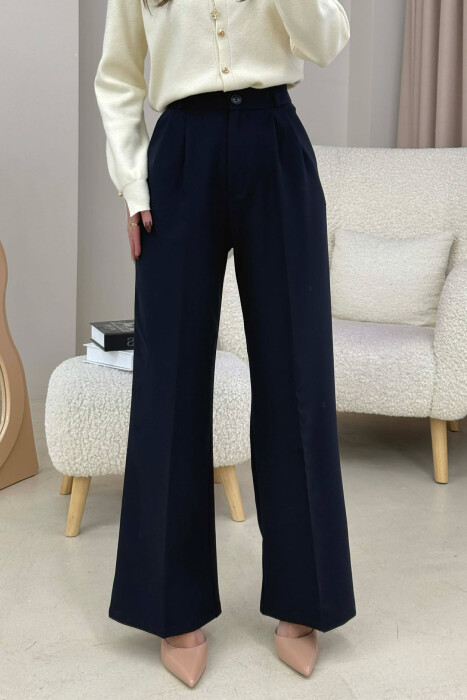 ONE COLOR SIMPLE WOMEN TROUSERS DARK BLUE/BEE - 2