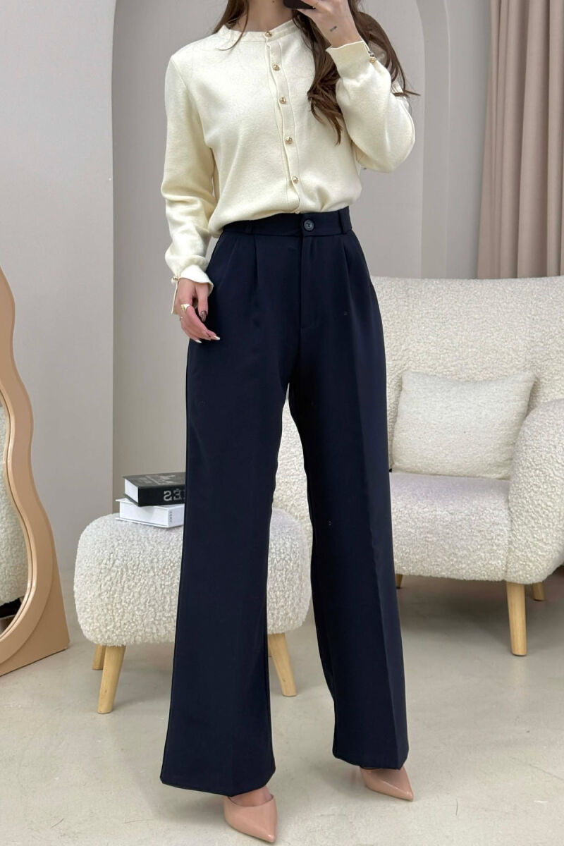 ONE COLOR SIMPLE WOMEN TROUSERS DARK BLUE/BEE - 3