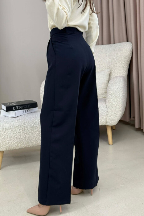 ONE COLOR SIMPLE WOMEN TROUSERS DARK BLUE/BEE - 4