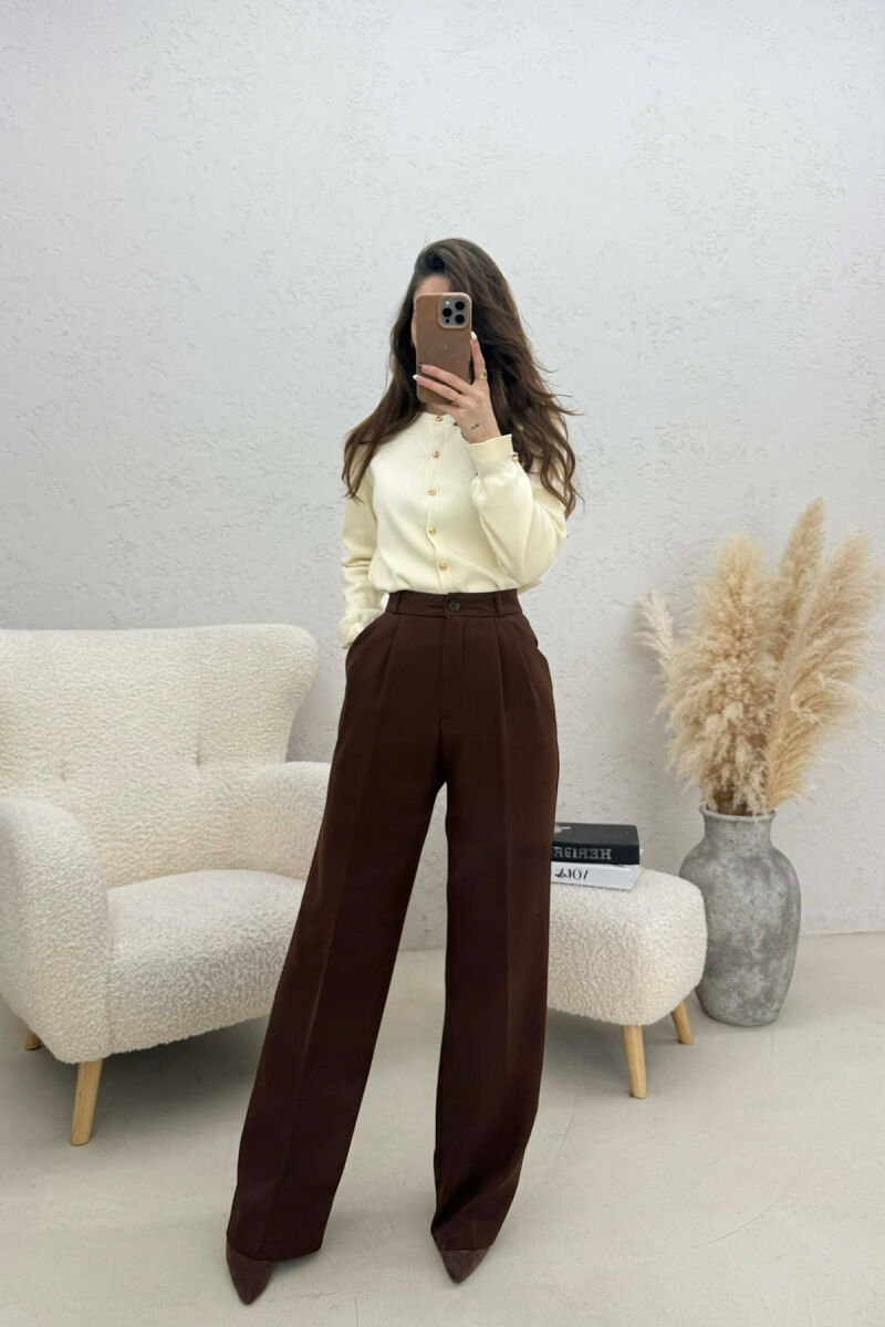 ONE COLOR SIMPLE WOMEN TROUSERS DARK BROWN/KAE - 1