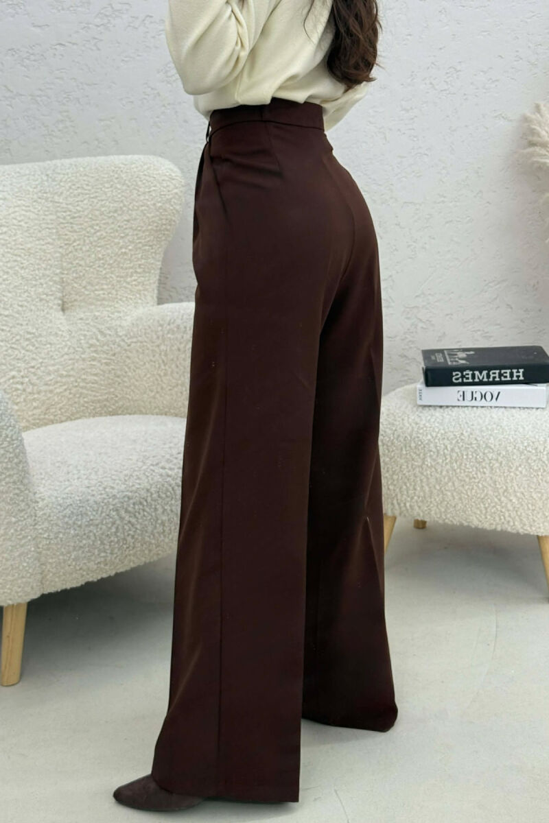 ONE COLOR SIMPLE WOMEN TROUSERS DARK BROWN/KAE - 3