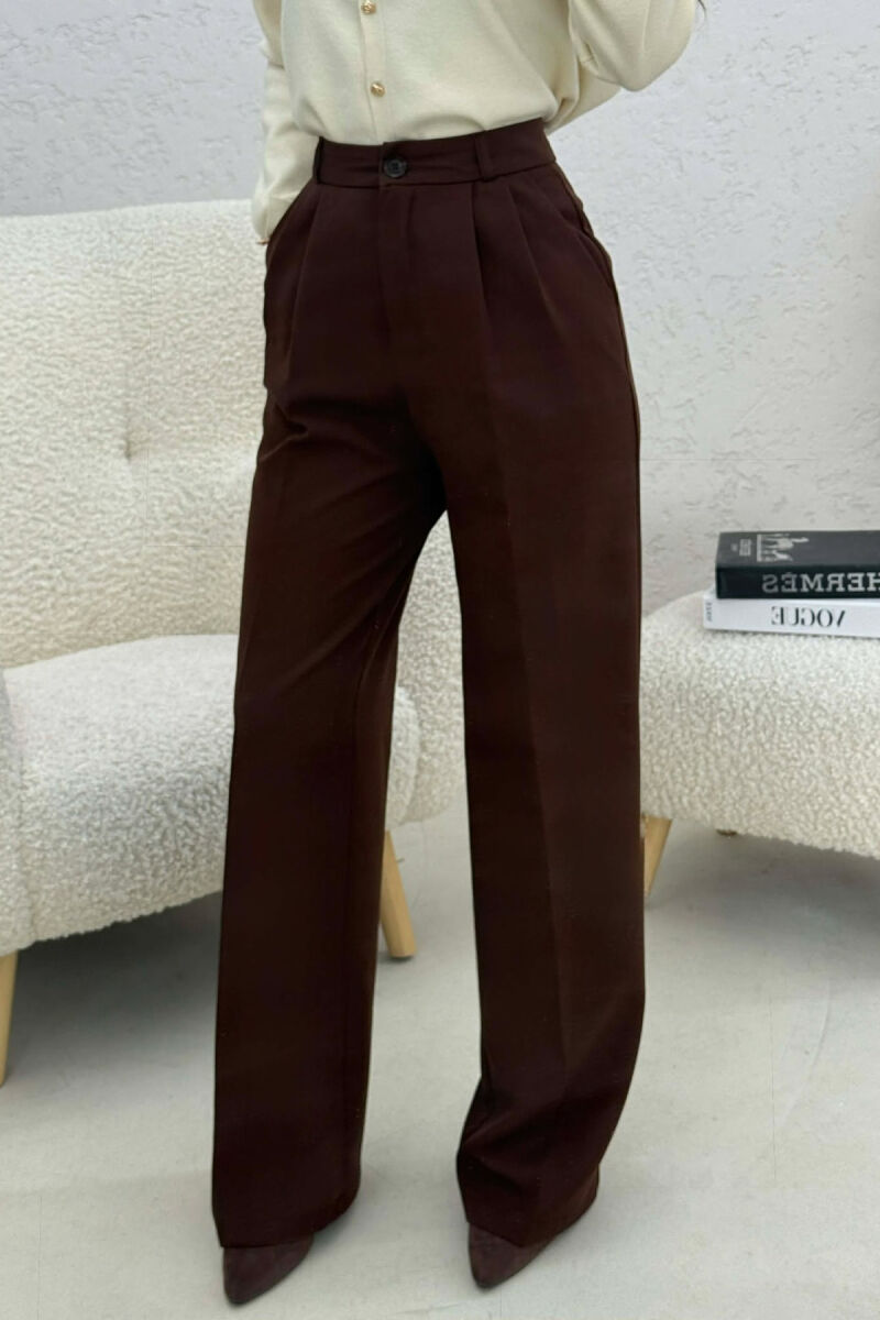 ONE COLOR SIMPLE WOMEN TROUSERS DARK BROWN/KAE - 4