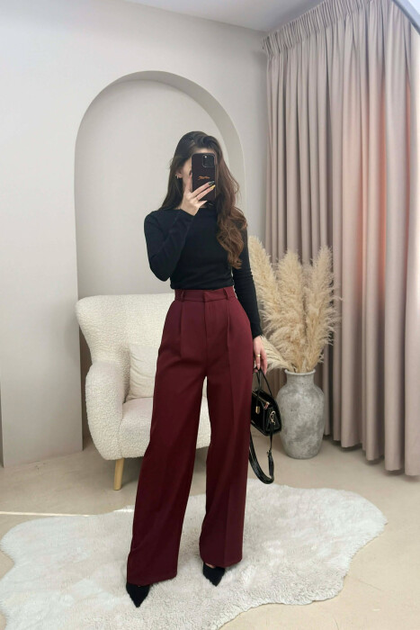 ONE COLOR SIMPLE WOMEN TROUSERS DARK BURGUNDY/VISHNJE E ERRET - 2