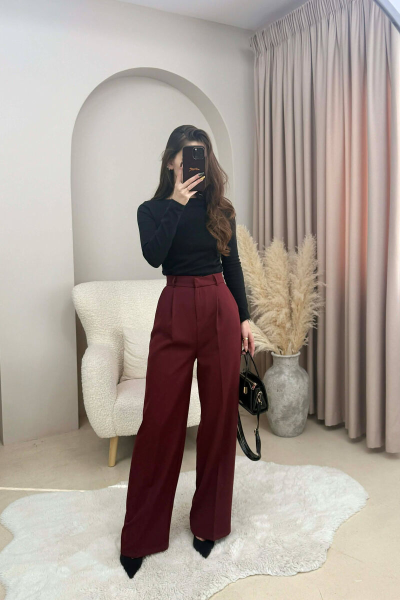 ONE COLOR SIMPLE WOMEN TROUSERS DARK BURGUNDY/VISHNJE E ERRET - 2
