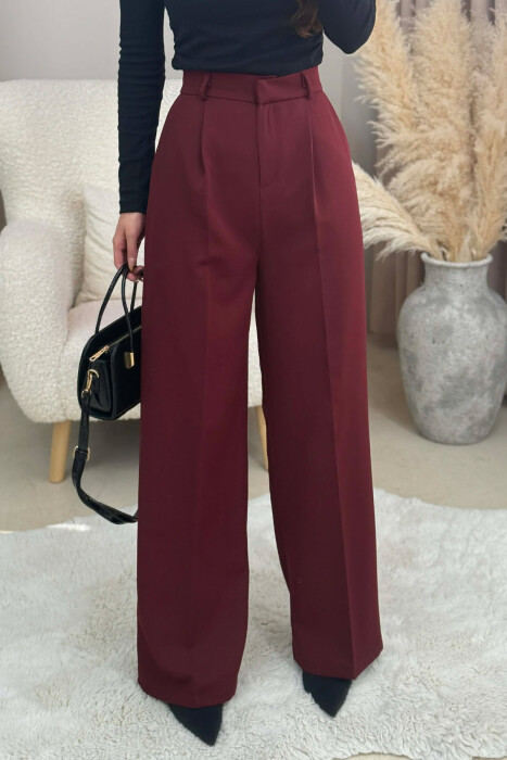 ONE COLOR SIMPLE WOMEN TROUSERS DARK BURGUNDY/VISHNJE E ERRET - 3