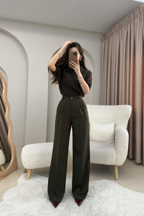 ONE COLOR SIMPLE WOMEN TROUSERS DARK GREEN/JEE - 1