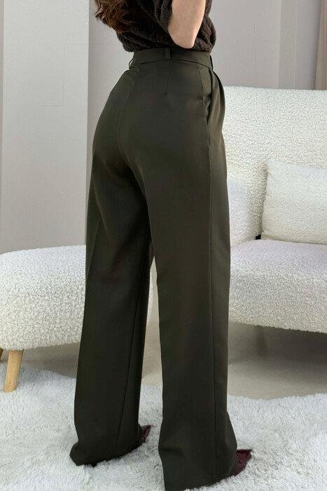 ONE COLOR SIMPLE WOMEN TROUSERS DARK GREEN/JEE - 2