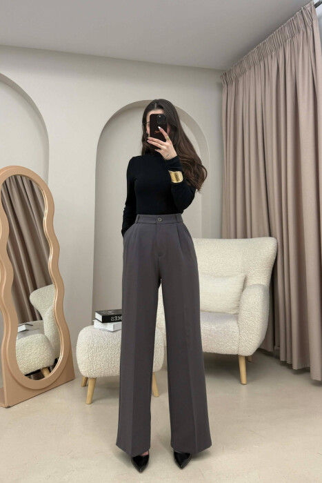 ONE COLOR SIMPLE WOMEN TROUSERS DARK GREY/GEE 