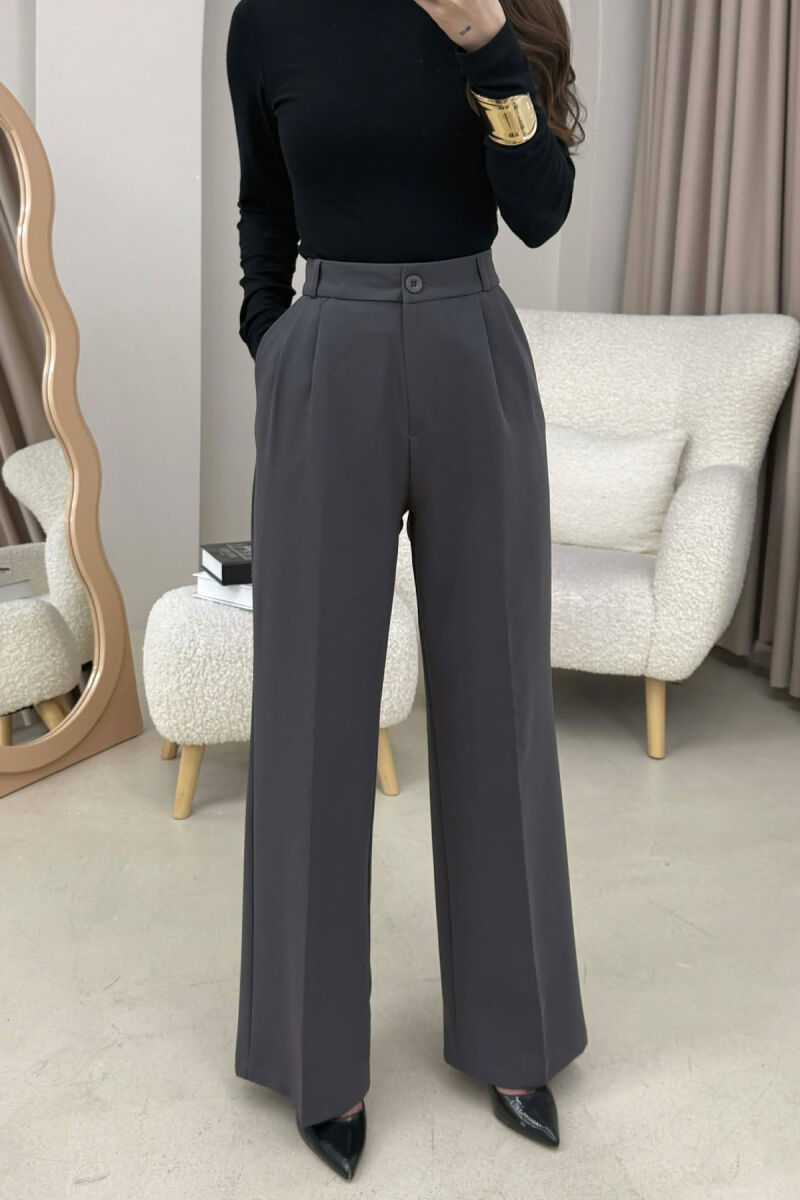 ONE COLOR SIMPLE WOMEN TROUSERS DARK GREY/GEE - 3