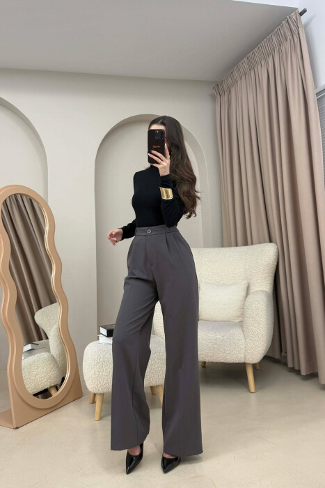 ONE COLOR SIMPLE WOMEN TROUSERS DARK GREY/GEE - 4