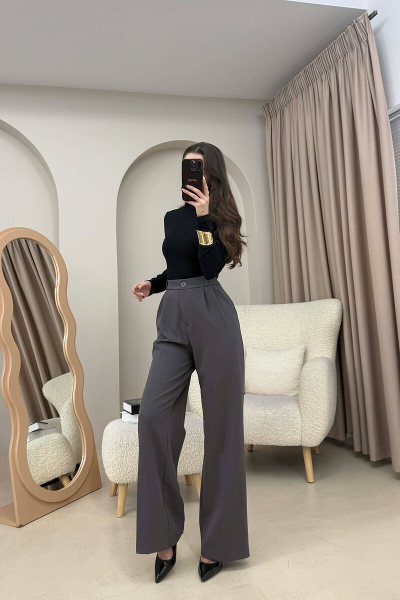 ONE COLOR SIMPLE WOMEN TROUSERS DARK GREY/GEE - 4