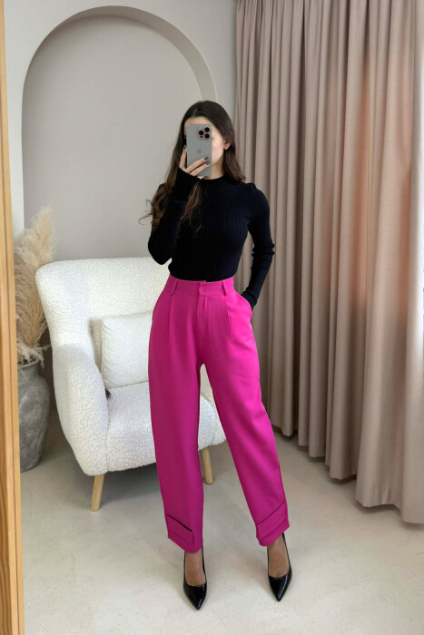 ONE COLOR SIMPLE WOMEN TROUSERS FUCHSIA/CIKLAMI 