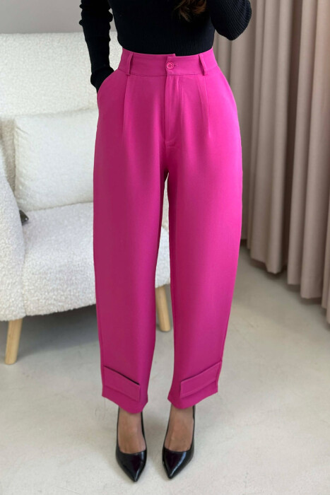 ONE COLOR SIMPLE WOMEN TROUSERS FUCHSIA/CIKLAMI 