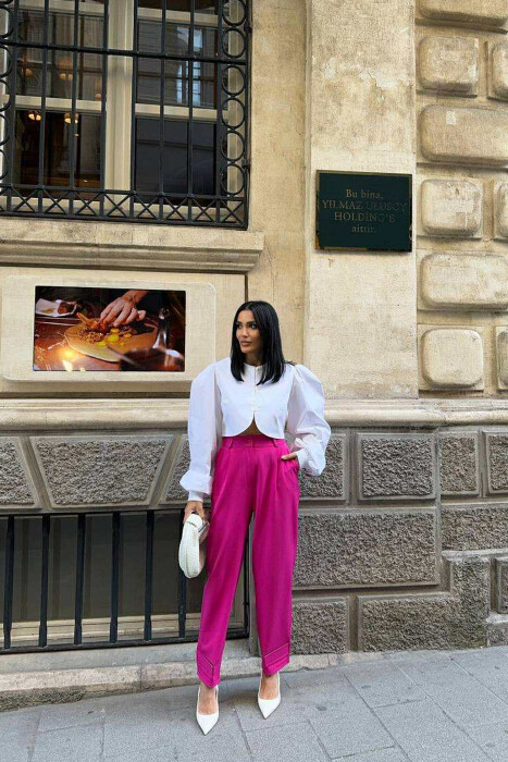 ONE COLOR SIMPLE WOMEN TROUSERS FUCHSIA/CIKLAMI - 5