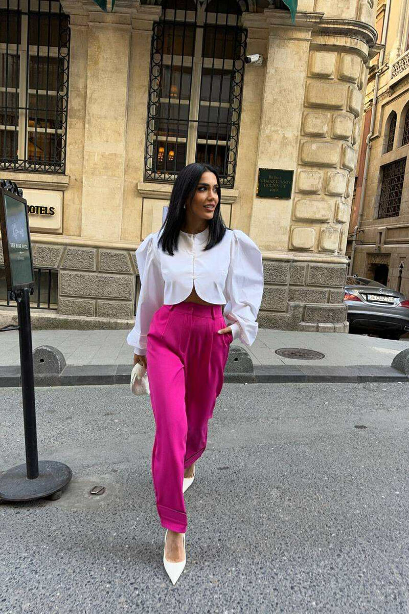 ONE COLOR SIMPLE WOMEN TROUSERS FUCHSIA/CIKLAMI - 6