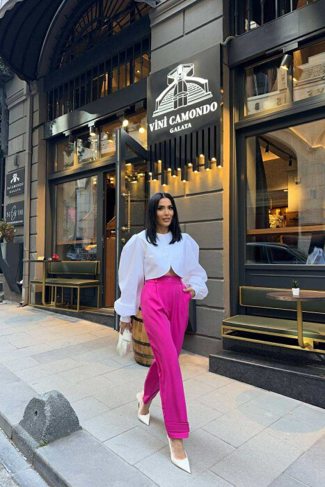 ONE COLOR SIMPLE WOMEN TROUSERS FUCHSIA/CIKLAMI - 7