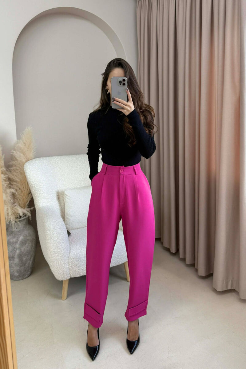 ONE COLOR SIMPLE WOMEN TROUSERS FUCHSIA/CIKLAMI - 2