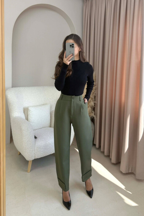 ONE COLOR SIMPLE WOMEN TROUSERS GREEN/JESHILE - 2