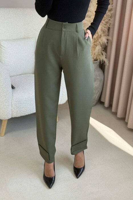 ONE COLOR SIMPLE WOMEN TROUSERS GREEN/JESHILE - 1