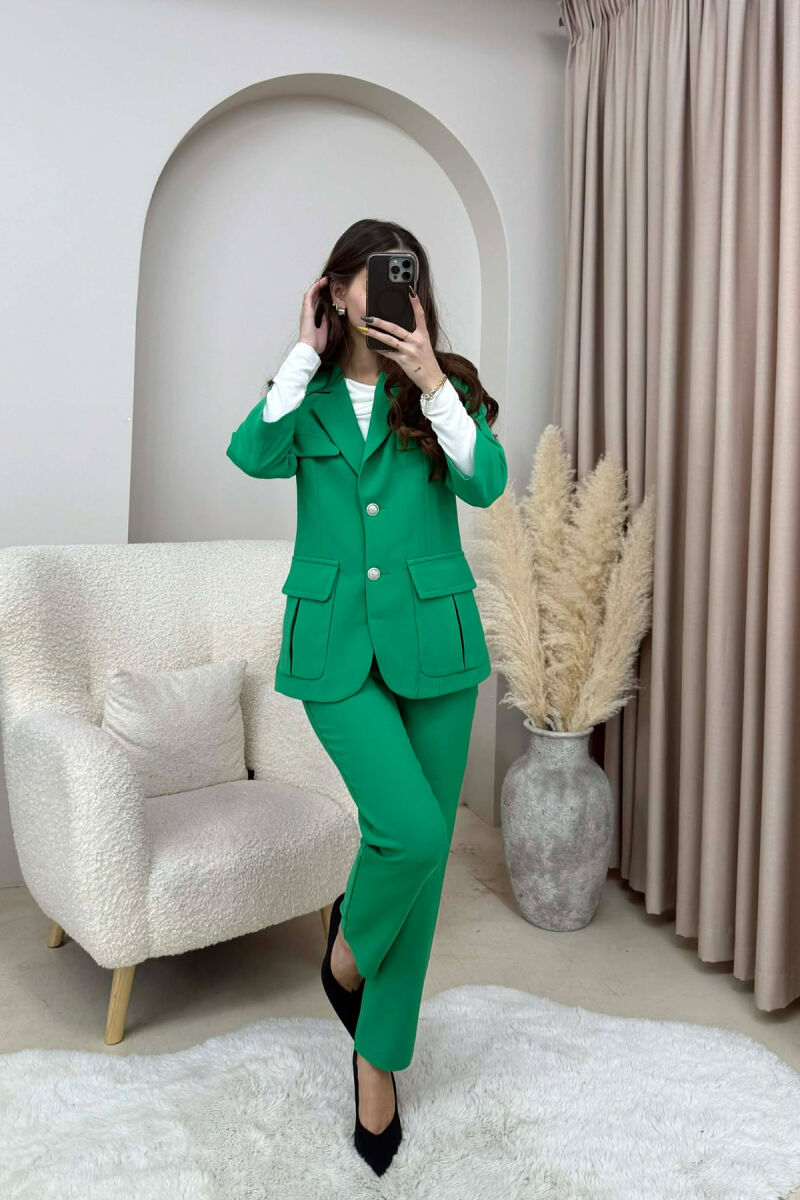 ONE COLOR SIMPLE JACKET+ TROUSERS WOMEN SET GREEN/JESHILE - 2
