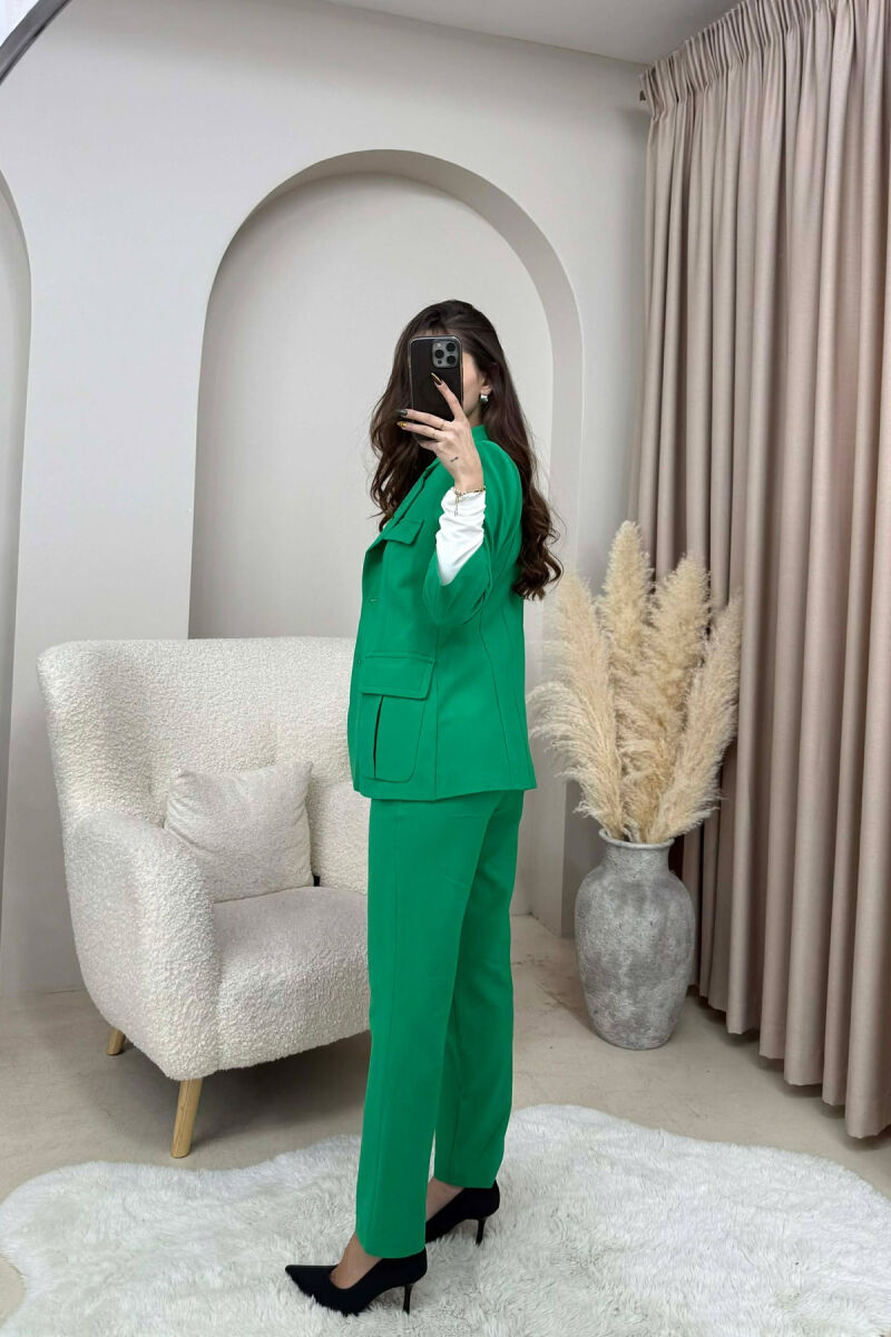 ONE COLOR SIMPLE JACKET+ TROUSERS WOMEN SET GREEN/JESHILE - 3