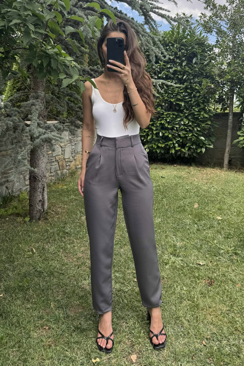 ONE COLOR SIMPLE WOMEN TROUSERS GREY/GRI - 1