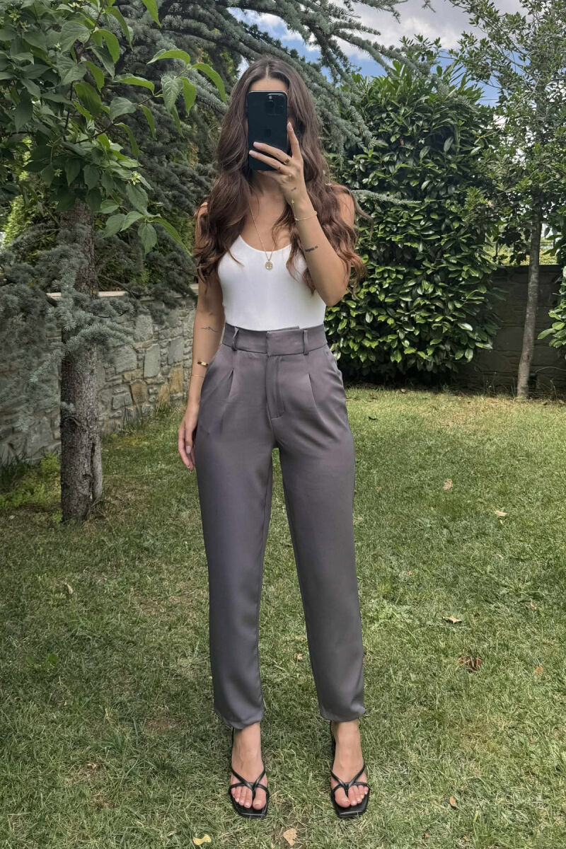 ONE COLOR SIMPLE WOMEN TROUSERS GREY/GRI - 2