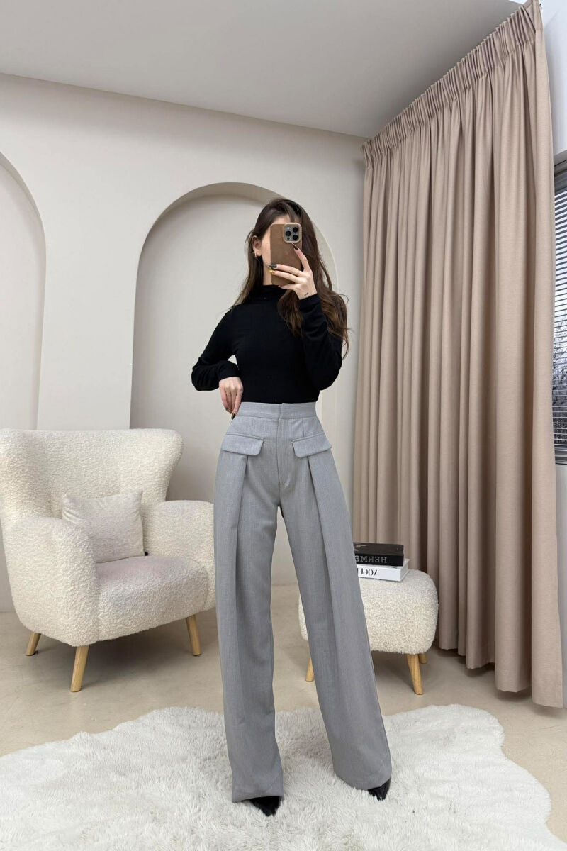 ONE COLOR SIMPLE WOMEN TROUSERS GREY/GRI - 2