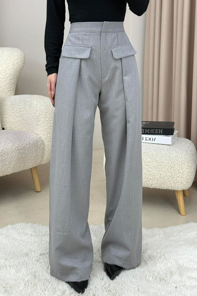 ONE COLOR SIMPLE WOMEN TROUSERS GREY/GRI - 1