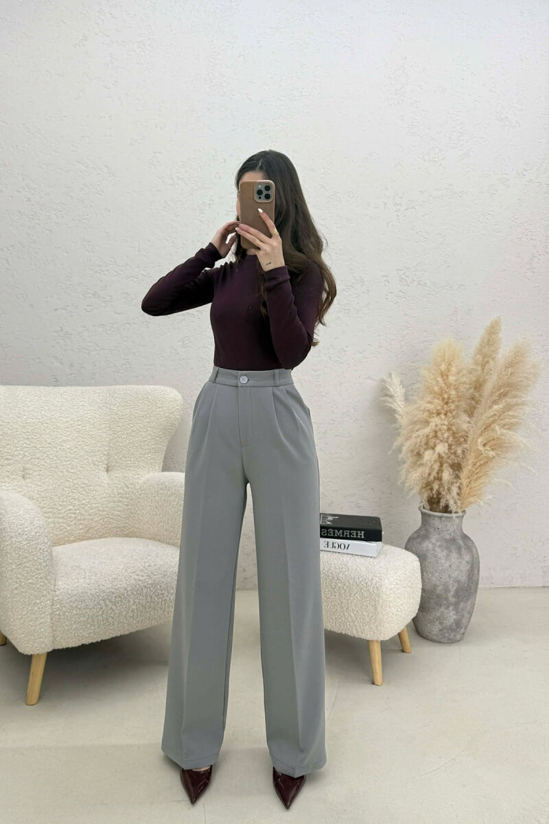 ONE COLOR SIMPLE WOMEN TROUSERS GREY/GRI - 1