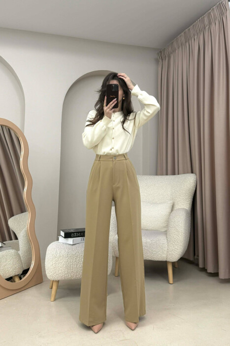 ONE COLOR SIMPLE WOMEN TROUSERS KHAKI / KAKI 