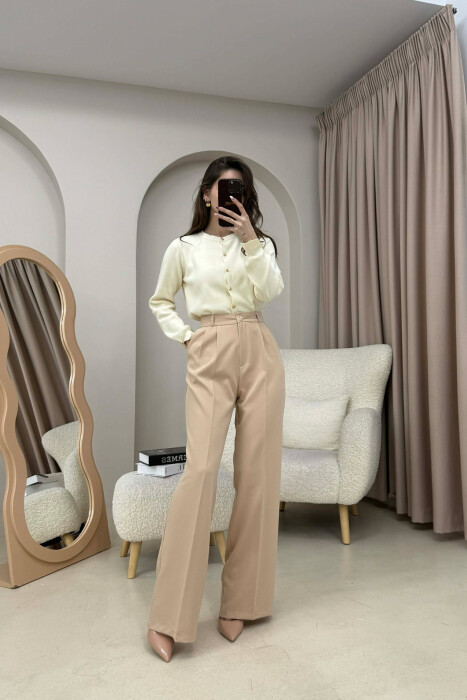 ONE COLOR SIMPLE WOMEN TROUSERS LIGHT BEIGE/BZHZB 