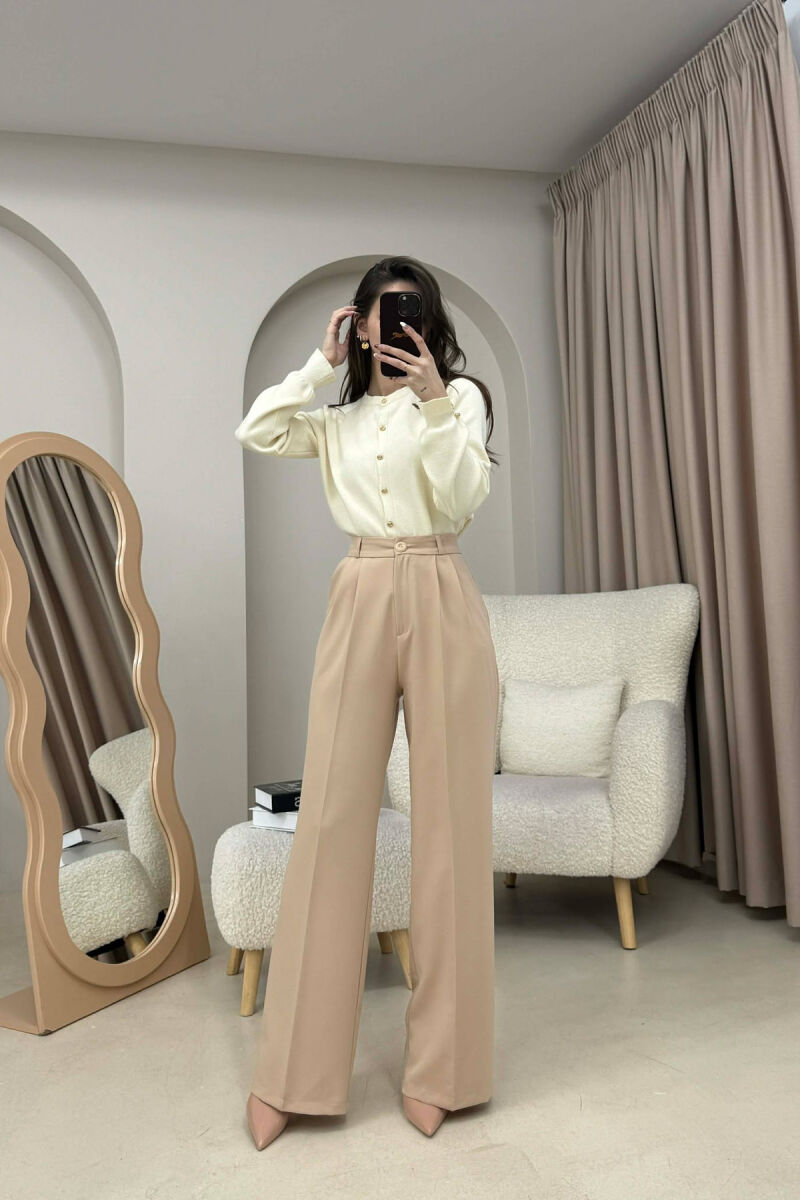 ONE COLOR SIMPLE WOMEN TROUSERS LIGHT BEIGE/BZHZB - 2