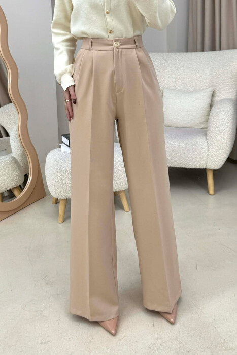 ONE COLOR SIMPLE WOMEN TROUSERS LIGHT BEIGE/BZHZB - 4